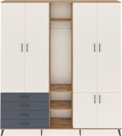 Resim Arges Dolap 14 Raflı 4 Çekmeceli Tek Askılı 220x30x243 Çam-aytaşı/antrasit Aytası/antrasıt 