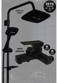Resim Siyah Banyo Duş Bataryası Musluğu Ve Robot Duş Takımı Duş Sistemleri Musluk Armatür 