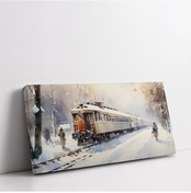 Resim Kış Tramvayı Panoramik Yatay Kanvas Tablo 