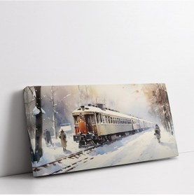 Resim Kış Tramvayı Panoramik Yatay Kanvas Tablo 