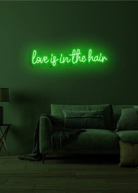 Resim Love İs İn The Hair Yazılı Neon Tabela Yeşil 
