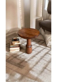 Resim Masif Ahşap Tekli Yan Sehpa Doğal Kestane Renk Mantar Sehpa - Wooden Coffee Table Kestane 