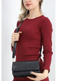 Resim Lovelystore Kroko Desenli 3 Gözlü Günlük Kadın Mini El & Omuz Çantası 24x12 Siyah 