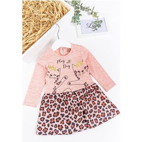 Resim Babymod Leopar Desenli Kedi Baskılı Kız Bebek Elbise 