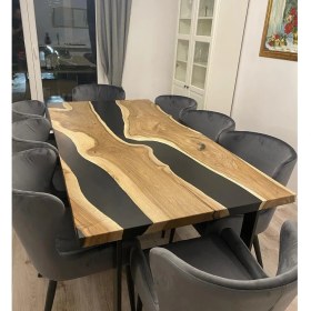 Resim Abronya Epoksi Yemek Masası Dalgalı Siyah Epoksi Masa 1 Adet 