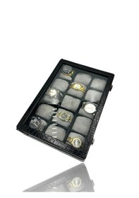 Resim Diji 15'li Saat Kutusu Saat Çantası Timsah Siyah İçi Siyah Gri Ya 