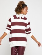 Resim Polo Yaka Sweatshirt Oversize Çizgili Uzun Kollu İçi Polarlı 