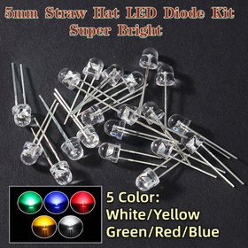 Resim 50-100 adet 5mm Şeffaf Pipet Şapka LED Diyot Süper Parlak F5 Güç Işık Yayan Diyotlar Mavi Yeşil Kırmızı Sarı Beyaz DIY 