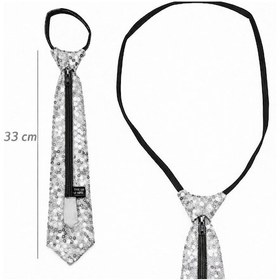 Resim Gümüş Renk Pul Payetli Işıltılı Parti Kravatı 33 Cm - Ayho-763857 