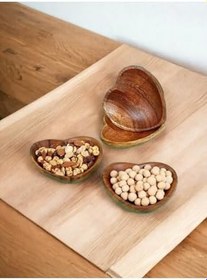 Resim Akasya-Ahşap-Bambu Kalpli Çerezlik Sosluk Kase 4 Adet 