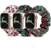 Resim 3'lü Paket Apple Watch Bandı İle Uyumlu Cadılar Bayramı Tokaları 38mm Kumaş Yumuşak Desen Baskılı Kumaş Bileklik Kadın Iwatch Elastik Toka Bandı 40mm 