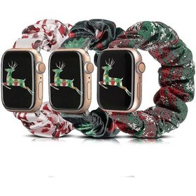 Resim 3'lü Paket Apple Watch Bandı İle Uyumlu Cadılar Bayramı Tokaları 38mm Kumaş Yumuşak Desen Baskılı Kumaş Bileklik Kadın Iwatch Elastik Toka Bandı 40mm 