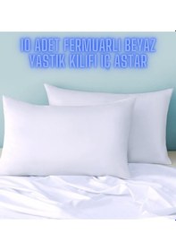 Resim Pamuklu 10 Adet Beyaz Yastık Kılıfı İç Astar Fermuarlı 