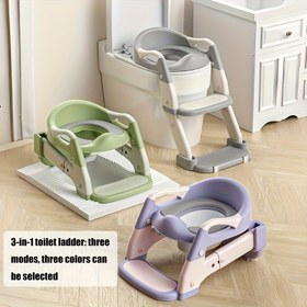 Resim 3'ü 1 Arada Taşınabilir Tuvalet Eğitimi Sandalyesi - Ayarlanabilir, Katlanabilir Basamaklı Step Stool, Güvenlik Kemerli, Karışık Renkler, Plastik - Ev Kullanımı, Merdivenler ve Eğitim için Mükemmel 