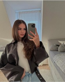 Resim Prifaldi Pb Oversize Bomber Deri Ceket Kahverengı 