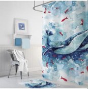 Resim Zethome Tropik Whale Banyo Duş Perdesi Tek Kanat 1X180X200 Mavi 