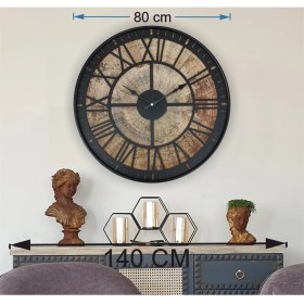 Resim Markakanvas Siyah Metal Kasalı Eski Dünya Haritalı Duvar Saati (Çap 50 cm - 80 cm ) 