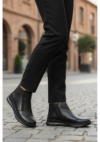 Resim Siyah Hakiki Deri Fermuarlı Kaymaz Taban Kadın Bot 2004 Z Siyah 