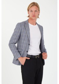 Resim Sposo 5138 Dar Kalıp Kare Desenli Gri Erkek Blazer Ceket Gri 