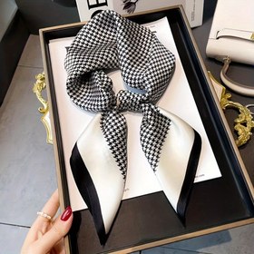 Resim 70.1cm Klasik Houndstooth Kare Eşarp Zarif İnce Yumuşak Kadın Boyun Eşarp Rahat Dekoratif Başörtüsü 