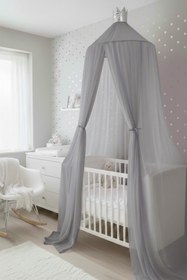 Resim Kiddy Happy Tül Gri Cibinlik Gümüş Taç Dekorlu 