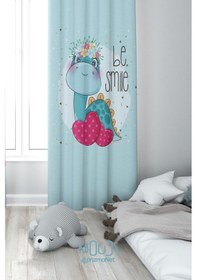 Resim Minik Dinozor Desenli Fon Perde Çocuk Ve Bebek Odası Süet Baskılı Ekstrafor Büzgü Tek Kanat Çok Renkli 