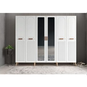 Resim Letto Membran 6 Kapaklı Portmanto Montaj Dahil Meşe Beyaz 210 Cm 