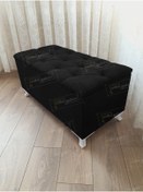 Resim Lüks Sandıklı Kapitoneli Ayakucu Puf Bench 90 Cm Beyaz Ayak Siyah 