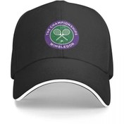 Resim 1 Adet Wimbledon Tenis Şampiyonası Logolu Unisex Beyzbol Şapkası - Nefes Alabilen Snapback Şapka, Mor ve Yeşil Desenli Siyah, Erkekler ve Kadınlar İçin Kişiselleştirilebilir, Dayanıklı Dış Mekan Vizör Şapka 