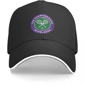 Resim 1 Adet Wimbledon Tenis Şampiyonası Logolu Unisex Beyzbol Şapkası - Nefes Alabilen Snapback Şapka, Mor ve Yeşil Desenli Siyah, Erkekler ve Kadınlar İçin Kişiselleştirilebilir, Dayanıklı Dış Mekan Vizör Şapka 