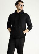 Resim Siyah Kapüşonlu Oversize Pamuklu Sweatshirt Kigili