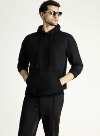 Resim Siyah Kapüşonlu Oversize Pamuklu Sweatshirt 