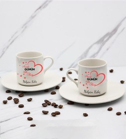 Resim İsme Özel Anneler Gününe Özel Baskılı 2'li Türk Kahve Fincanı Hediye Seti Anneye Hediye T4 