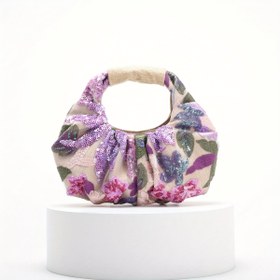 Resim Kadınlar İçin Çiçek Nakışlı Simli Tül Clutch - Manyetik Kapatmalı Yazlık Plaj Çantası, Parlak Pembe/Turuncu/Açık Mor/Koyu Mor, Fırfır Kenarlı ve Astarlı, Günlük Kullanım PVC Malzeme 