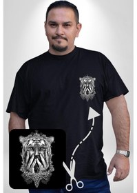 Resim Angemiel Yarım İnsan Yarım Leopar Mutant Leopar Kral Siyah Büyük Beden Kadın Basic Minimal Baskılı Tişört Siyah 