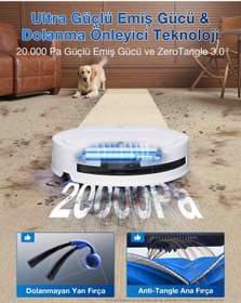 Resim Ecovacs DEEBOT T80 Omni Akıllı İstasyonlu Robot Süpürge ve Paspas, 20.000 Pa Emiş Gücü, Kendini Temizleyen OZMO Roller Paspas Sistemi, ZeroTangle 3.0 Teknolojisi, 40-75°C Sıcak Su ile Paspas Yıkama Özelliği 