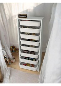 Resim 8 Sepetli Modern Oyuncak Dolabı Çok Amaçlı Dekoratif Dolap Beyaz 