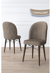 Resim Canisa Bika Serisi 6 Adet Cappucino Mutfak Sandalyesi Ceviz Gürgen Ayaklı 1. Sınıf Babyface Kumaş Sandalye Cappucino Ayaklar Ceviz 