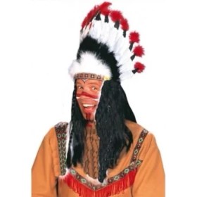 Resim Kızılderili Başlığı Şapkası Kırmızı Beyaz 