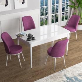 Resim Canisa Concept Han Serisi 70X114, Açılabilir Mdf Mutfak Masa Takımı, Beyaz Masa ve 4 Sandalye 
