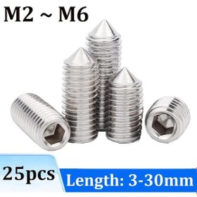 Resim 25 Adet Altıgen Altıgen Lokma Seti Vida Koni Noktası Başsız Vida M2 M3 M4 M5 M6 304 Paslanmaz Çelik Dın914 M6-16mm 