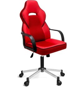 Resim Türksit İnka Yönetici Ve Oyuncu Koltuğu Plastik Kol Ve Metalik Gri Boyalı Ayaklı Kırmızı Kırmızı 