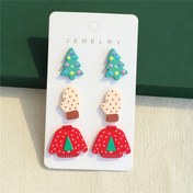 Resim 3 Çift / Set Renkli Noel Ağacı Eldiven Kazak Tasarımı Sallantılı Küpe Sevimli Karikatür Tarzı Akrilik Takı Sevimli Noel Hediyesi 