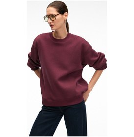Resim Grimelange ESME Kadın Oversize Yuvarlak Yakalı Kol Ucu Ve Etek Ucu Manşetli Bordo Sweatshirt 
