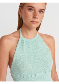 Resim Dilvin 10796 Halter Bağlamalı Yaka Fırfır Dokulu Triko Bluz-mint Mint 