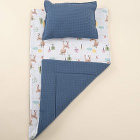 Resim Alt Açma Matı ve Yastık - Çift Taraflı - İndigo Petek - Ceylan 