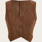 Resim Kadınlar için Rahat Yumuşak Yelek - Bahar ve Yaz için Düz Renkli Yuvarlak Yaka Tek Düğmeli Kolsuz Üst, Şık ve Fonksiyonel Tasarım, Polyester, Düğme Detayı, Yumuşak Dokulu Üst|Yuvarlak Yaka Yelek|Süslü Düğmeler 