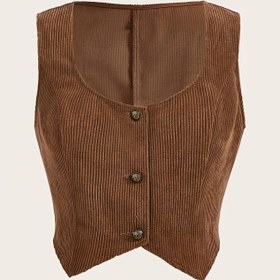Resim Kadınlar için Rahat Yumuşak Yelek - Bahar ve Yaz için Düz Renkli Yuvarlak Yaka Tek Düğmeli Kolsuz Üst, Şık ve Fonksiyonel Tasarım, Polyester, Düğme Detayı, Yumuşak Dokulu Üst|Yuvarlak Yaka Yelek|Süslü Düğmeler 