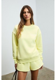 Resim Grimelange Jennıfer Kadın Organik Pamuklu Nakışlı Yuvarlak Yakalı Oversize Sarı Sweatshirt 