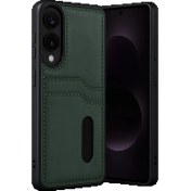 Resim S25 Edge Sara Kartvizitli Deri Kılıf - Koyu YEŞIL-(5796) 